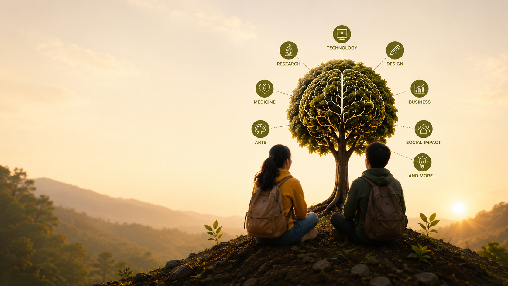 Students exploring career paths under a talent tree